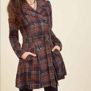 Modcloth Plaid Trench Coat 1x